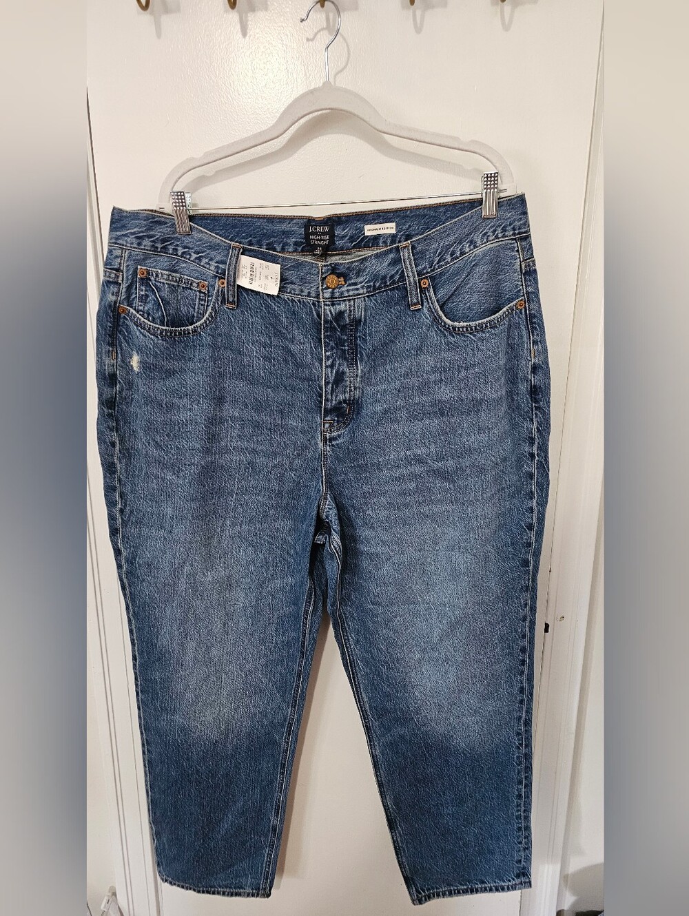 NWT J.Crew Premium Edition High-Rise Straight Jeans Size 35 Blue Fleu